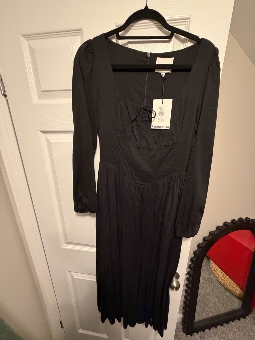 Reformation Black Long Sleeve Oria Midi Dress with Square Neck